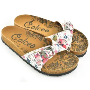 Colored Flowers and Cats Patterned Sandal - CAL906