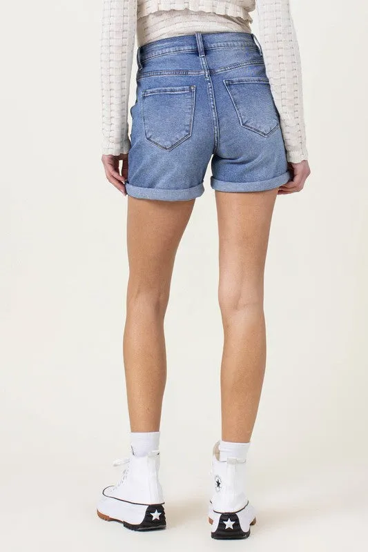 Denim Shorts with Pin Tuck Detail