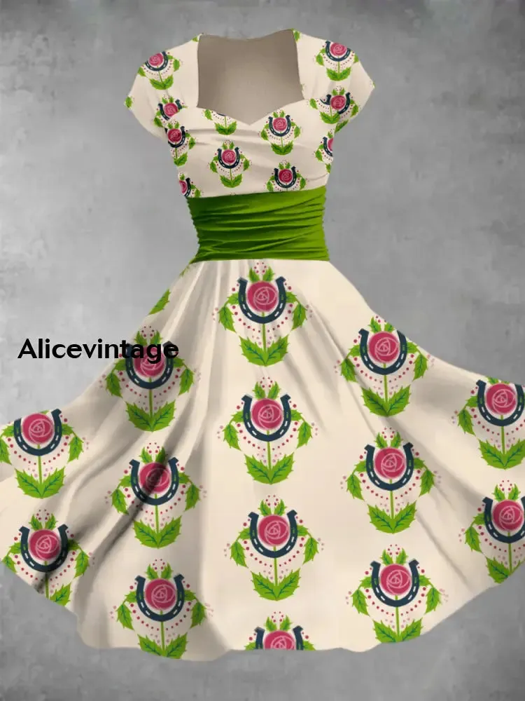 Derby Art Print Short Sleeve Vintage Dress Derby Dress