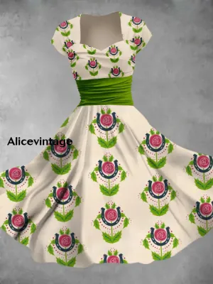 Derby Art Print Short Sleeve Vintage Dress Derby Dress