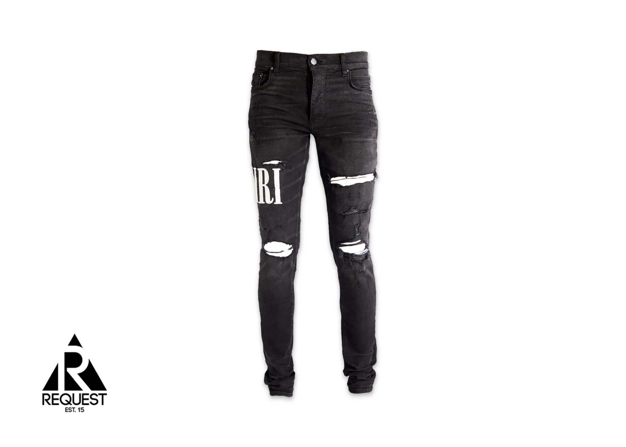 Distressed Logo Jeans "Aged Black"