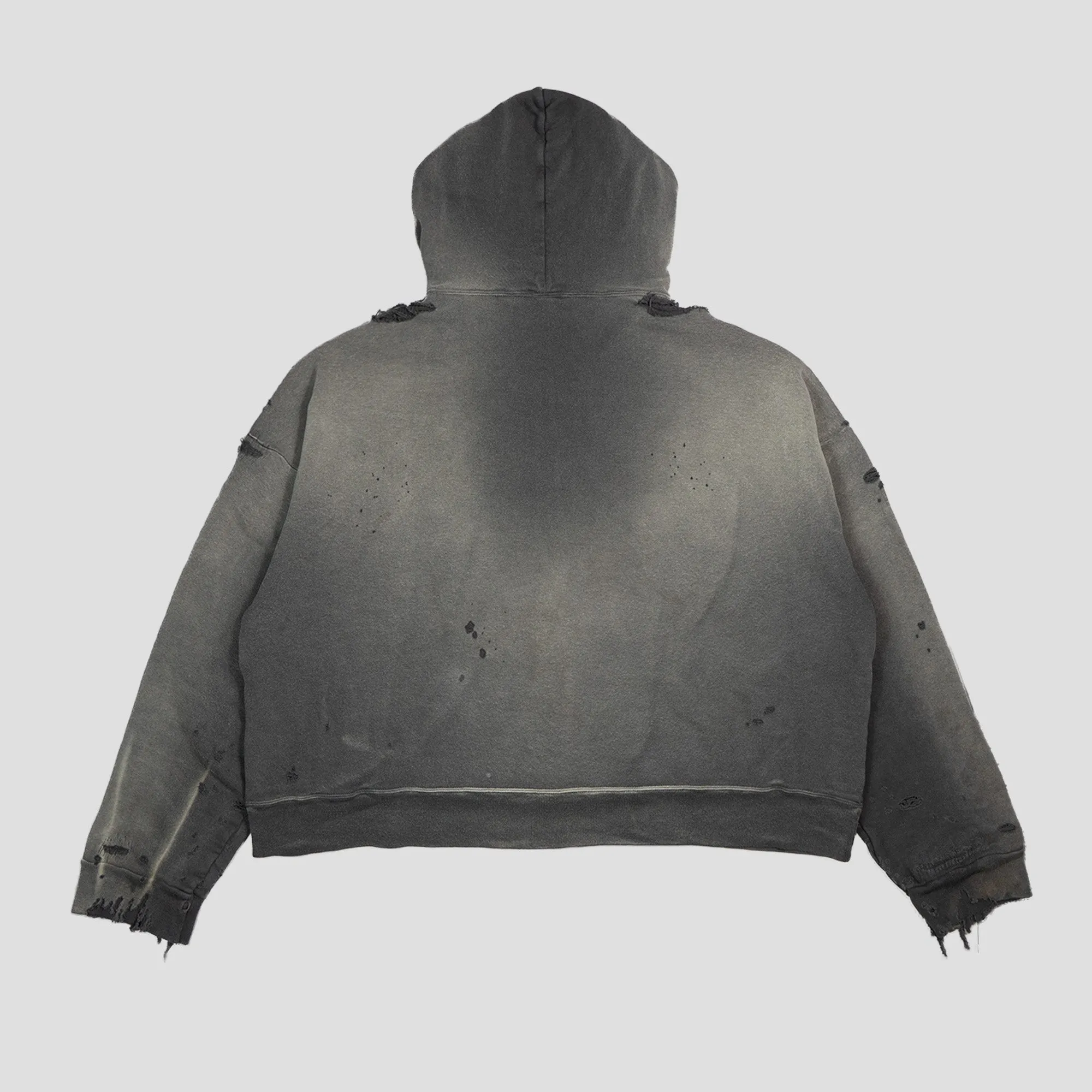 DISTRESSED ZIP-UP HOODIE
