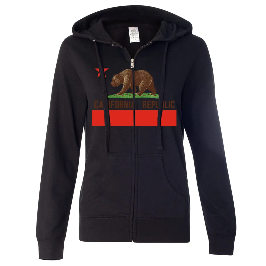 Don Pimentel California Republic Bear Flag Brown Text Ladies Lightweight Fitted Zip-Up Hoodie