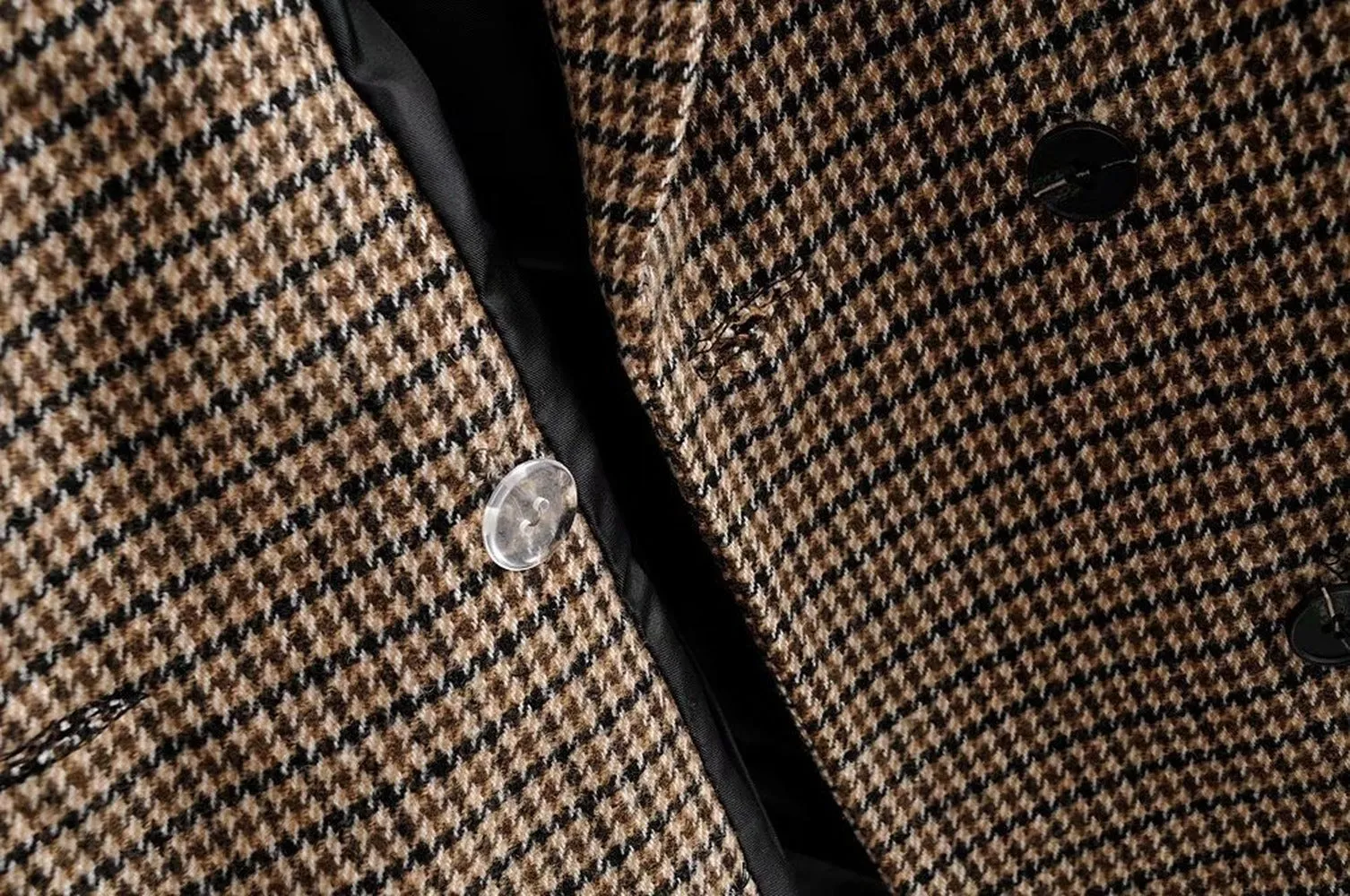 Double-breasted Houndstooth Suit Coat Cardigan Blazers