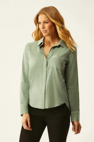 Ecru Hepburn Roll Sleeve Shirt, Blue Spruce