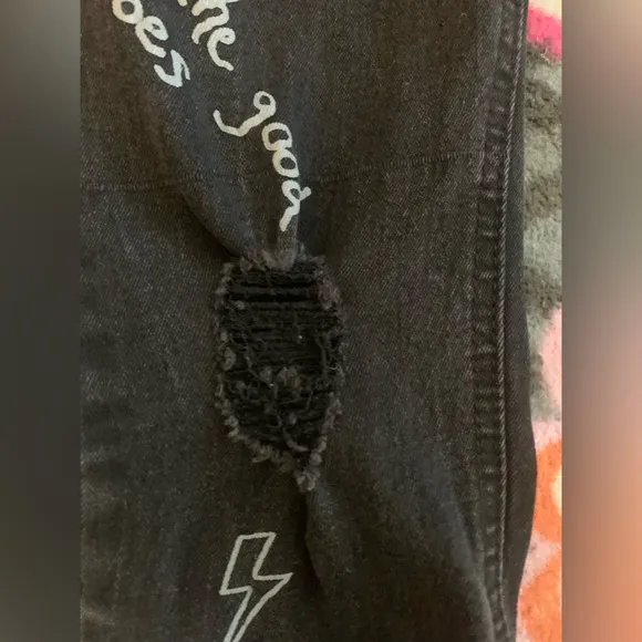 EXCELLENT!! Streetwear Society Black Denim Graphic Distressed Skinny Jeans 3