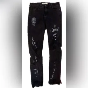 EXCELLENT!! Streetwear Society Black Denim Graphic Distressed Skinny Jeans 3