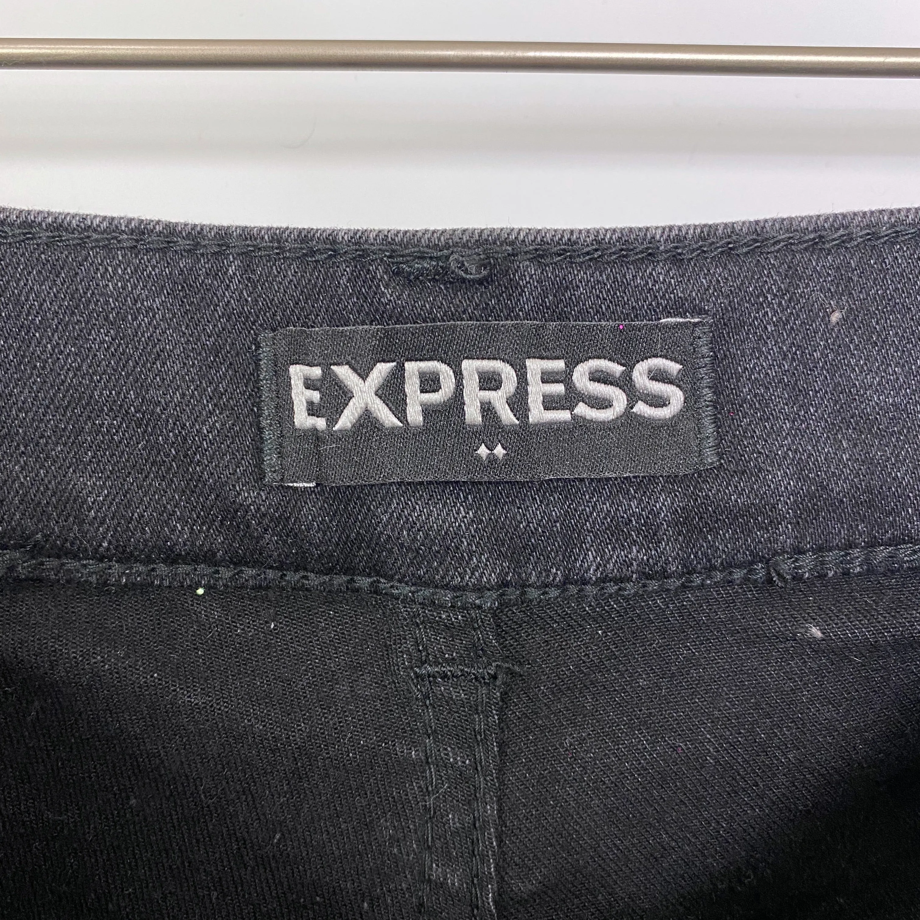 Express Black High Rise Denim Perfect Ankle Legging Frayed Hem Jeans