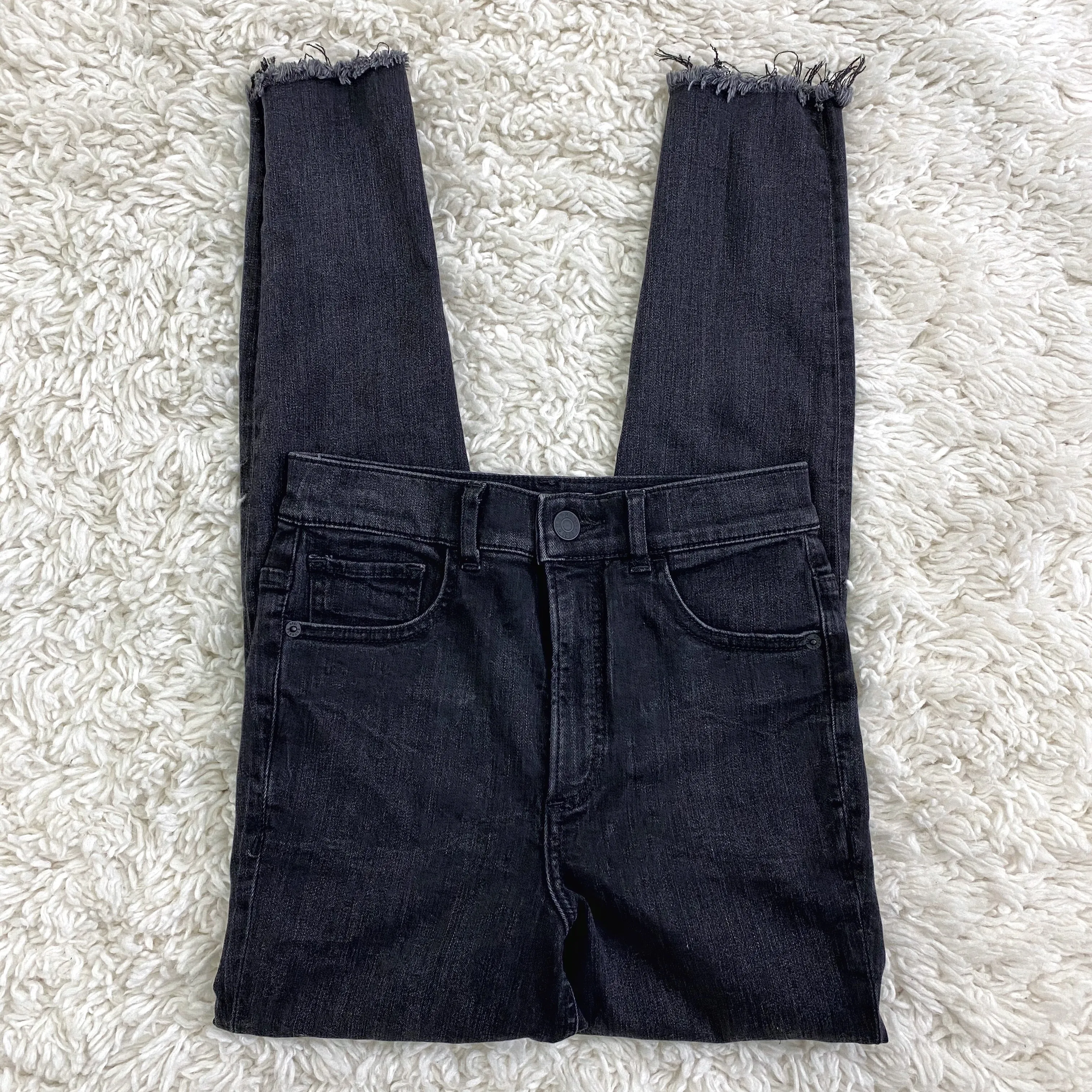 Express Black High Rise Denim Perfect Ankle Legging Frayed Hem Jeans