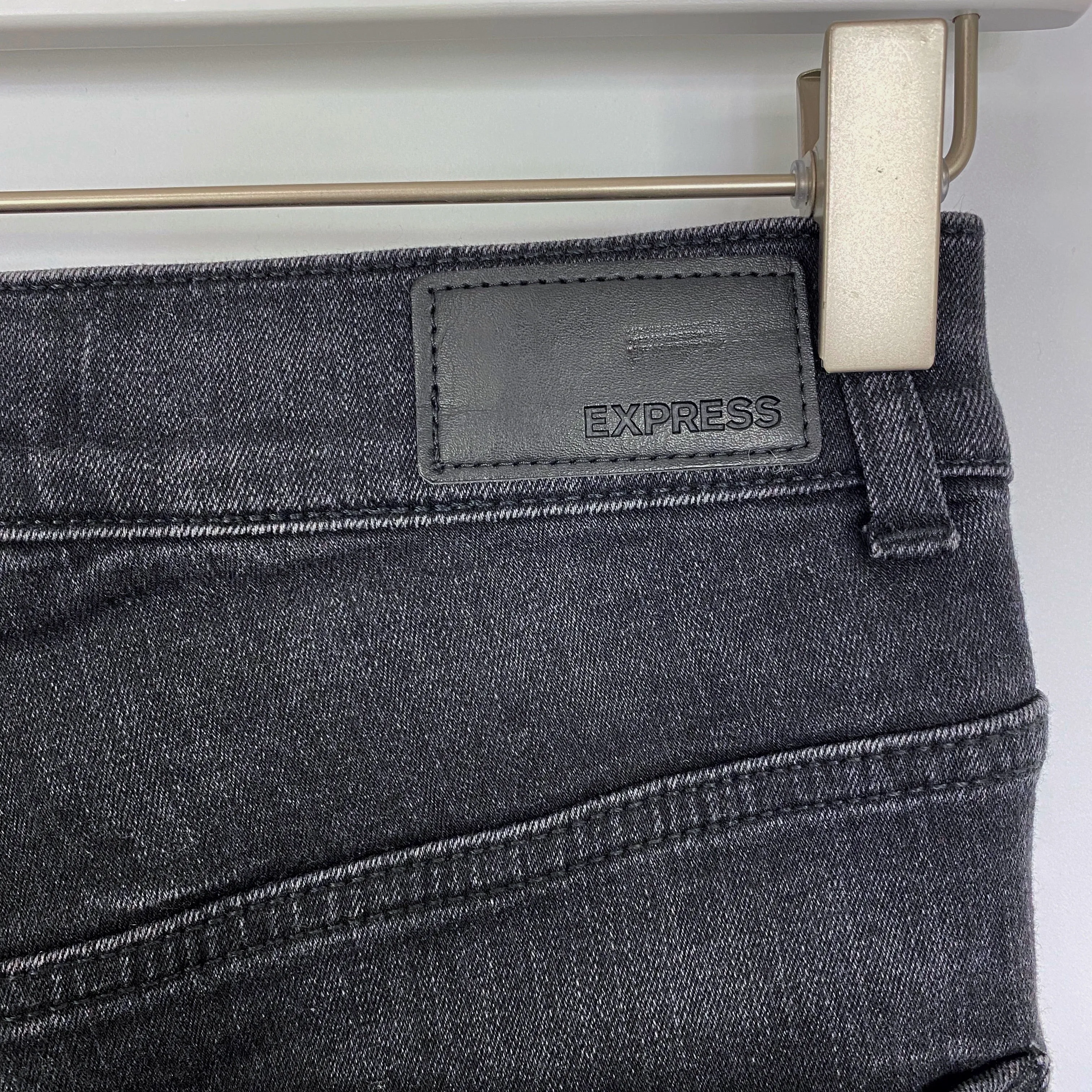 Express Black High Rise Denim Perfect Ankle Legging Frayed Hem Jeans