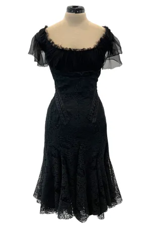 Fall 2002 Alexander McQueen 'Supercalifragilistic-Expialidocious' Runway Black Lace & Silk Chiffon Dress