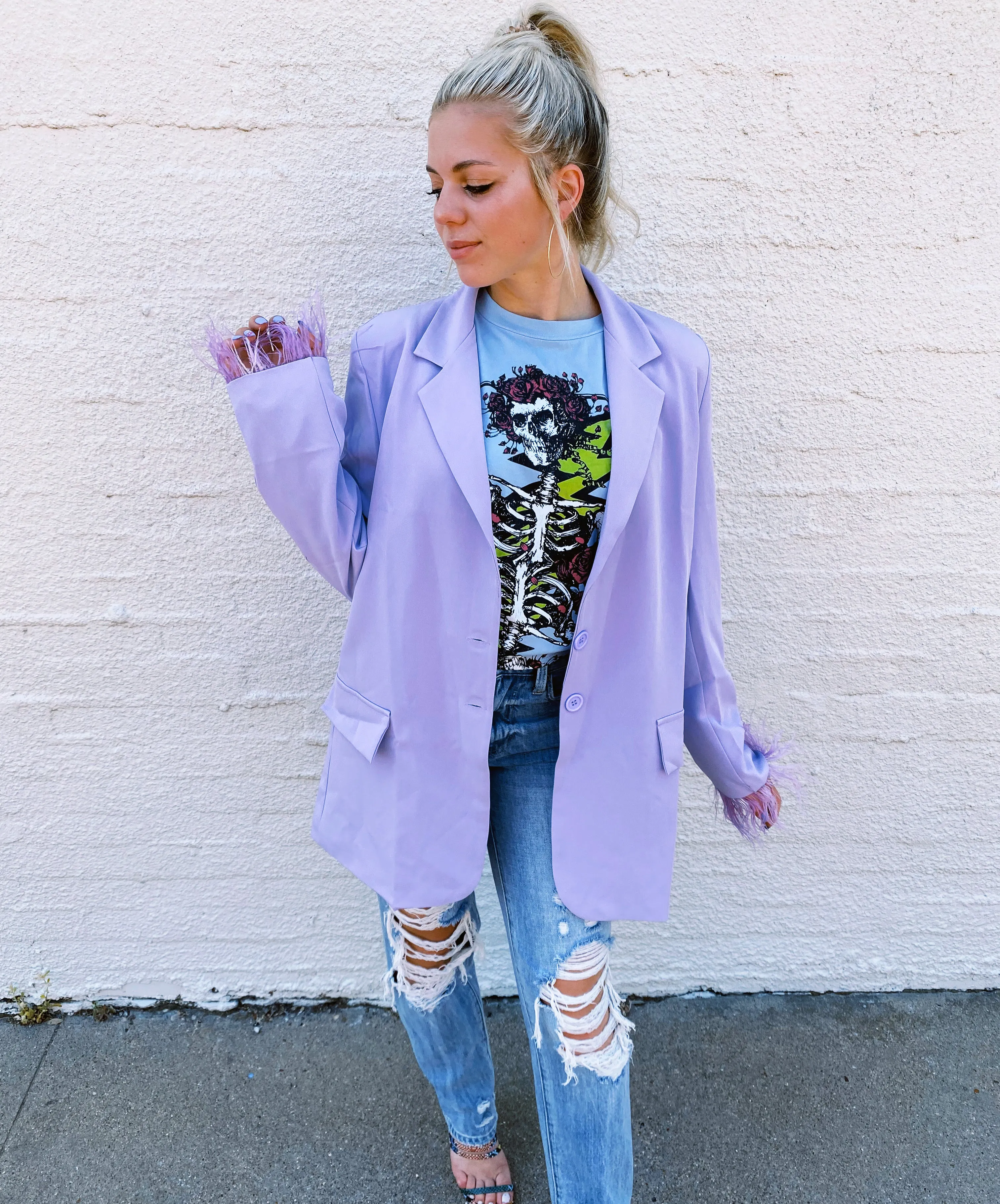 Feather Sleeves Boyfriend Blazer