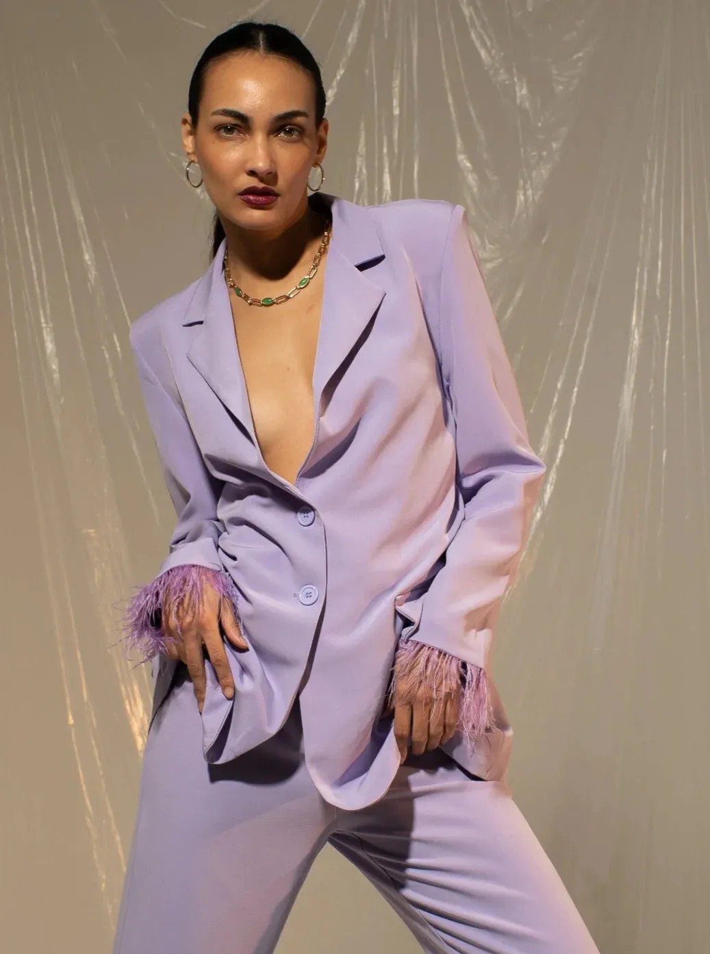 Feather Sleeves Boyfriend Blazer