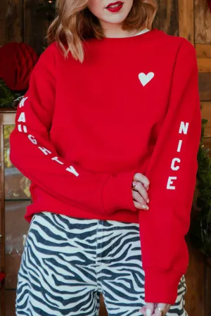 Fiery Red Letters Print Long Sleeve Pullover Sweatshirt