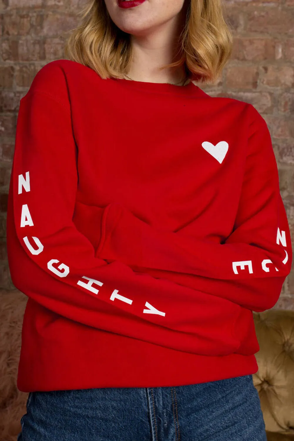 Fiery Red Letters Print Long Sleeve Pullover Sweatshirt