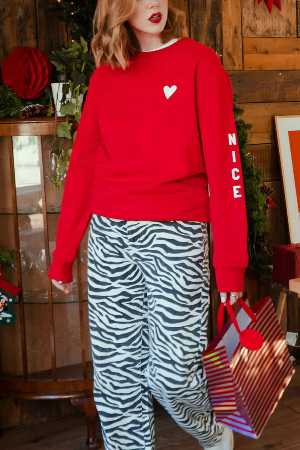 Fiery Red Letters Print Long Sleeve Pullover Sweatshirt
