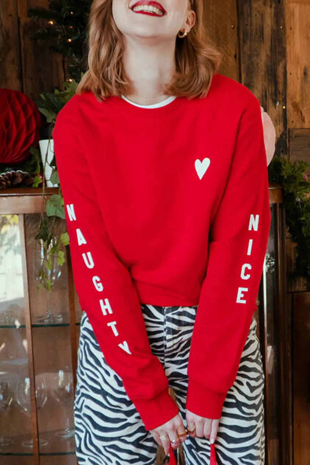 Fiery Red Letters Print Long Sleeve Pullover Sweatshirt