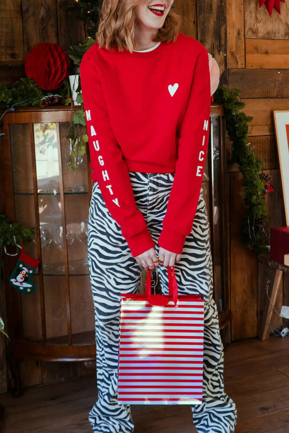 Fiery Red Letters Print Long Sleeve Pullover Sweatshirt