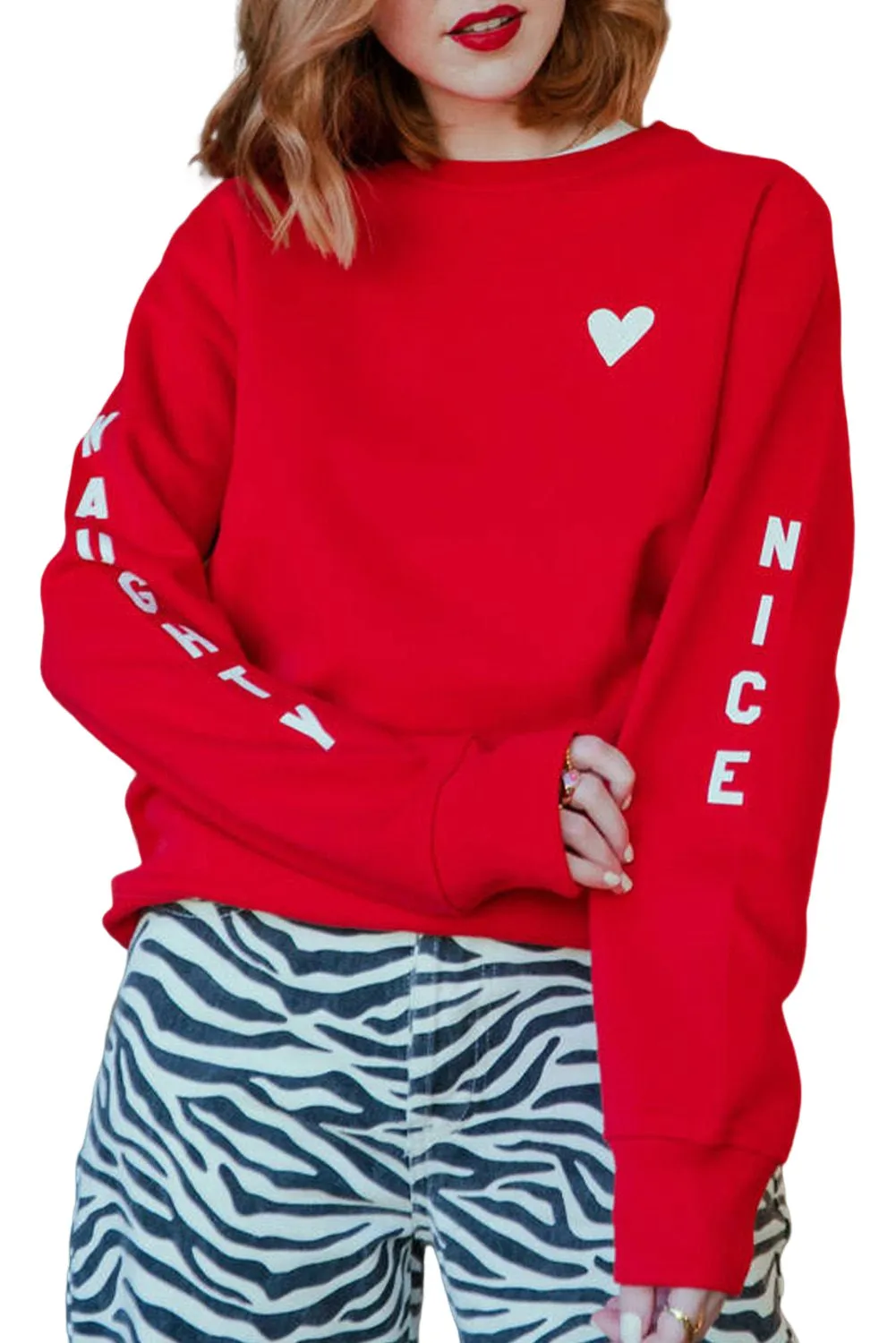 Fiery Red Letters Print Long Sleeve Pullover Sweatshirt