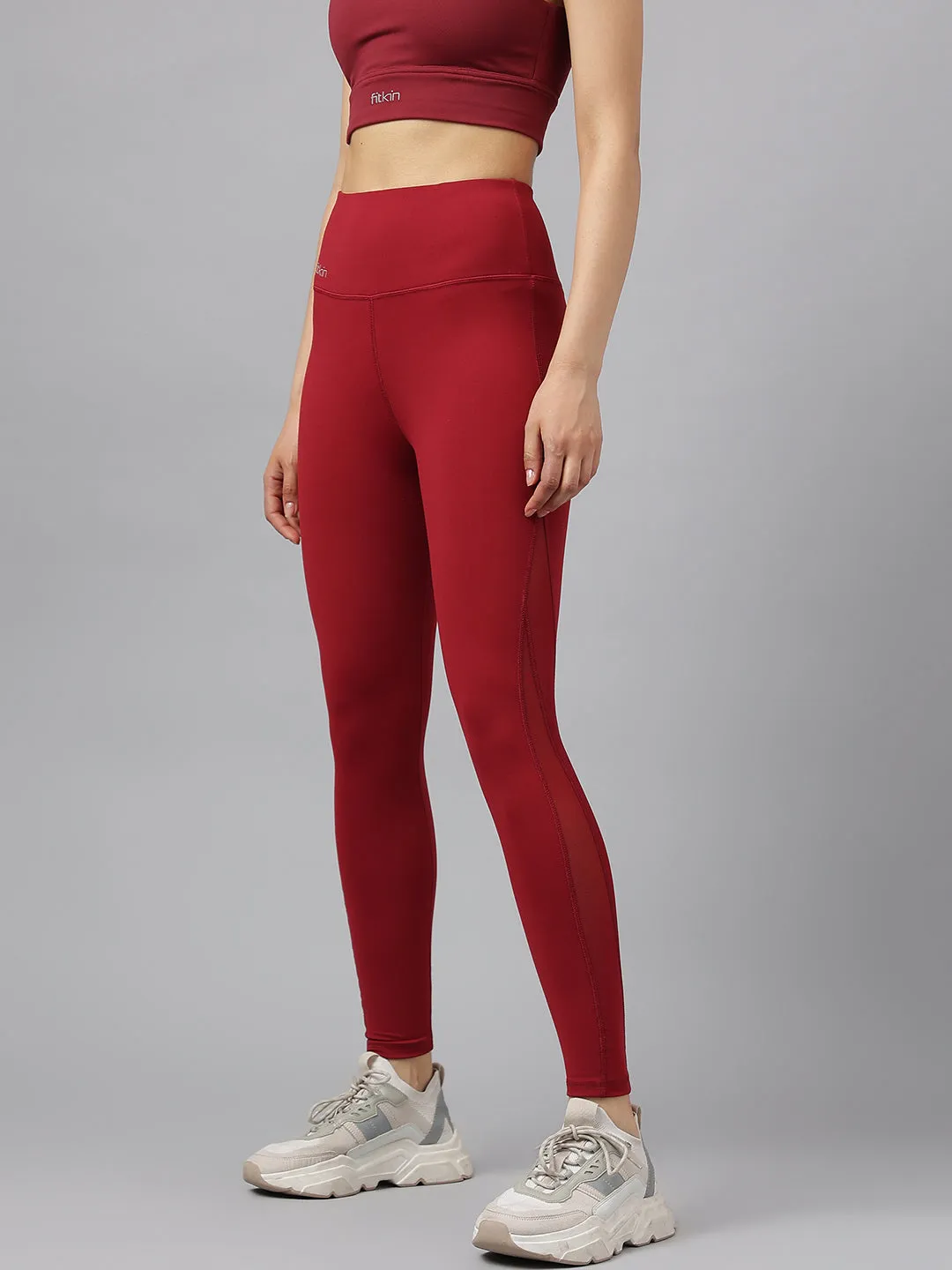 Fitkin women's high waist training tights with net panel