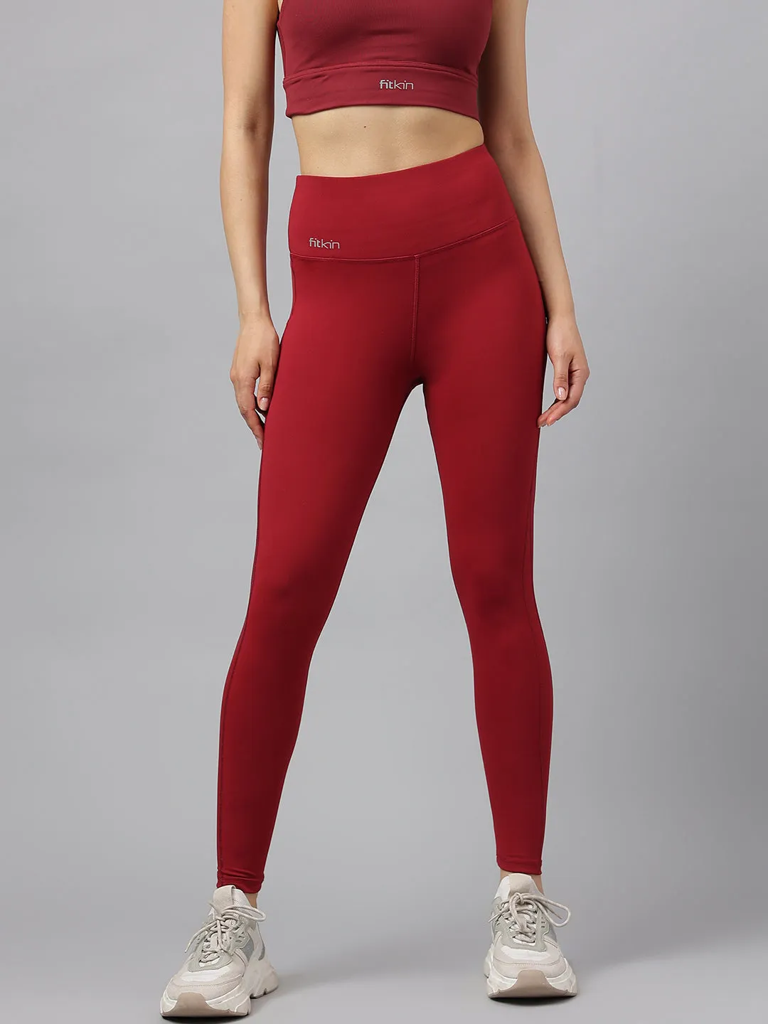 Fitkin women's high waist training tights with net panel