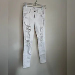 Frame Le Skinny de Jeanne White Distressed Stretchy Skinny Jeans (US 27)