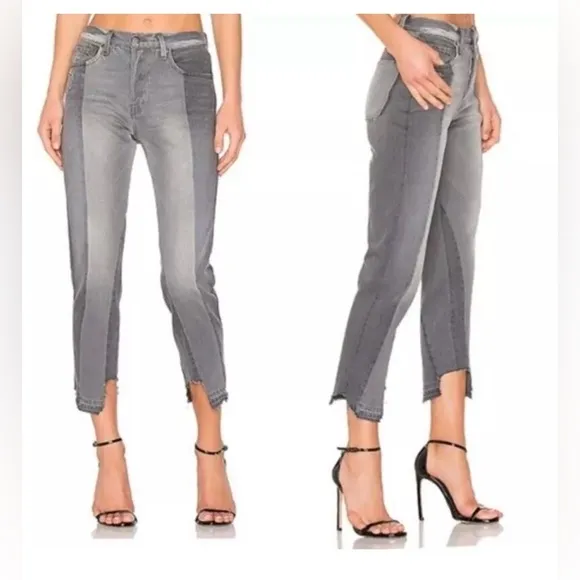 FRAME Nouveau Le Mix GrayCropped Jeans Ankle Designer TwoTone Fray Size 23