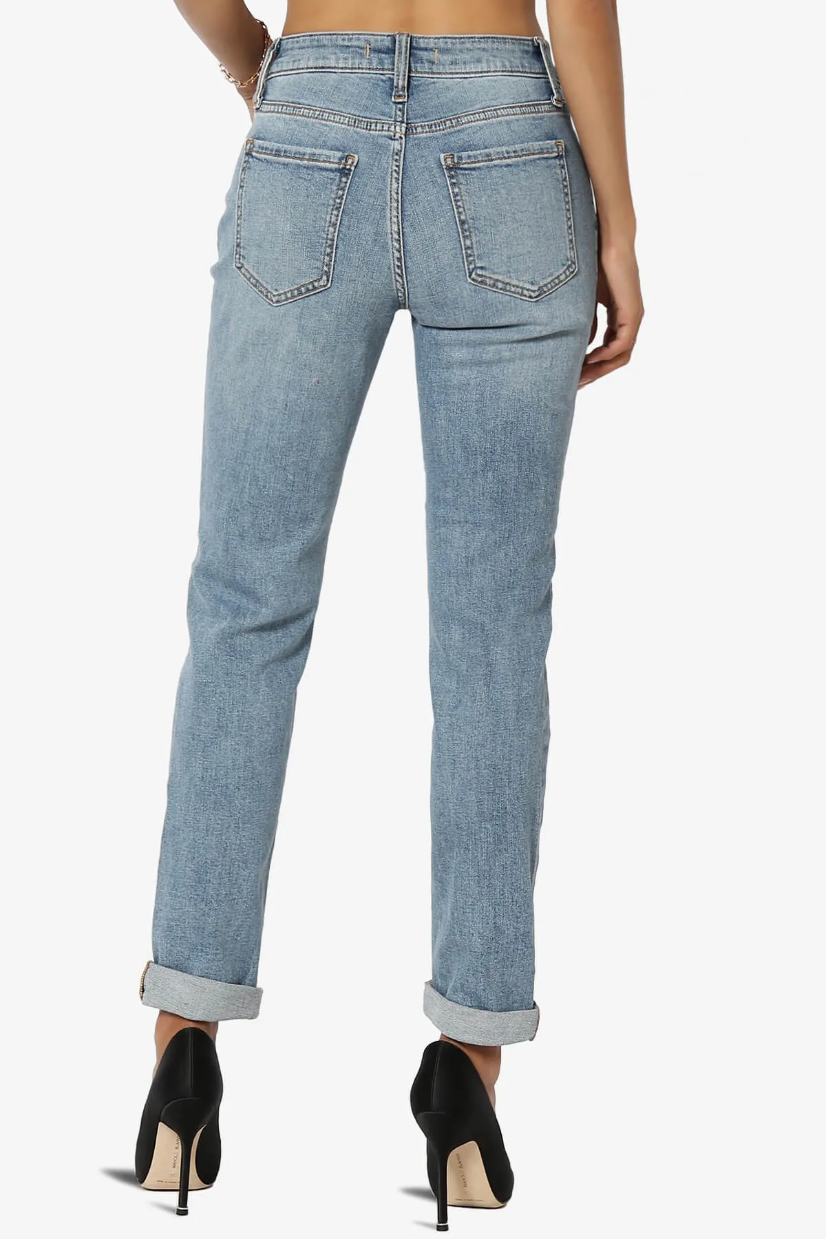 Frankie Distressed Mid Rise Girlfriend Jeans in LF Light