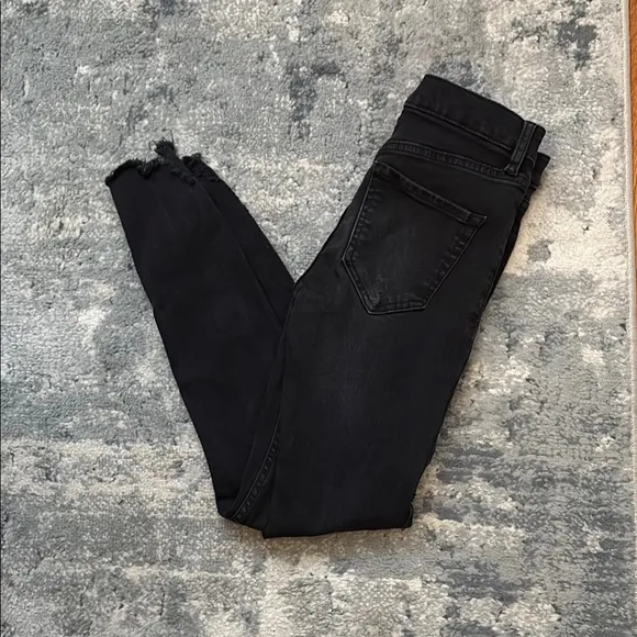 Free People FP Highrise Distressed Skinny Jeans, Faded Black, SZ 25