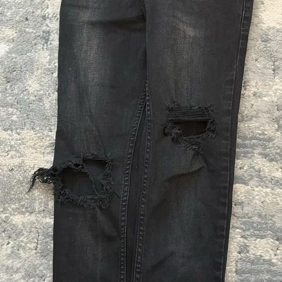 Free People FP Highrise Distressed Skinny Jeans, Faded Black, SZ 25