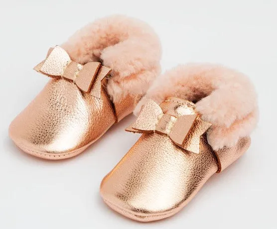Freshly Picked Rose Gold with Pink Shearling Bow Mini Sole