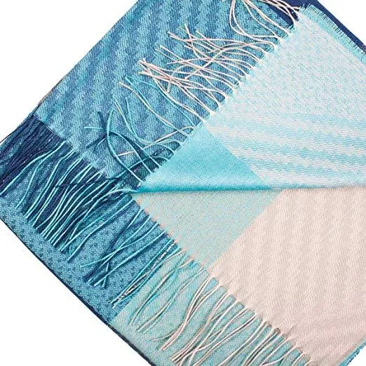 Fringed Silk & Alpaca Turquoise Scarf