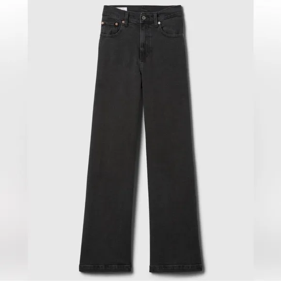 Gap “high rise stride” jeans faded washed black grey gray denim high waisted