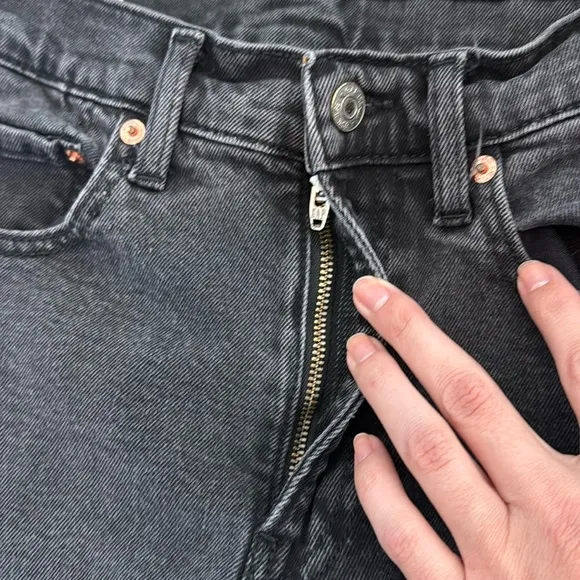 Gap “high rise stride” jeans faded washed black grey gray denim high waisted