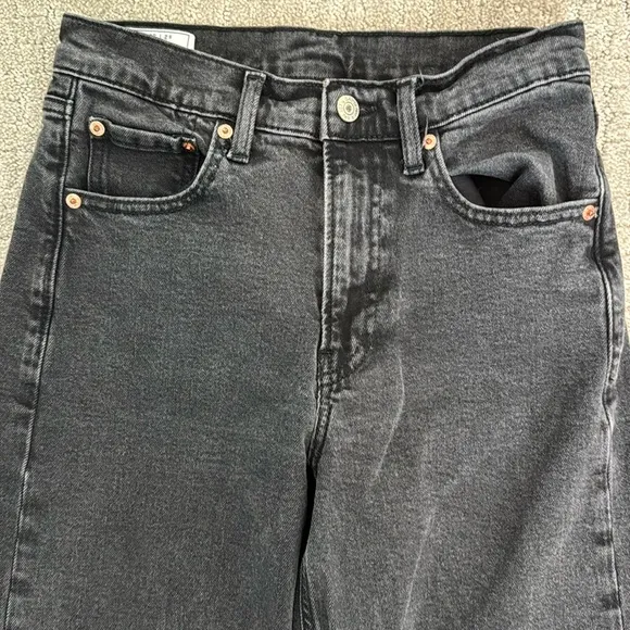 Gap “high rise stride” jeans faded washed black grey gray denim high waisted