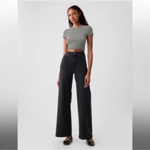 Gap “high rise stride” jeans faded washed black grey gray denim high waisted