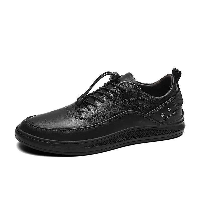 genuine Leather Men Ankle Shoes Casual Flat Handmade Stamping Pattern Lace-up Man Black Shoes moccasins