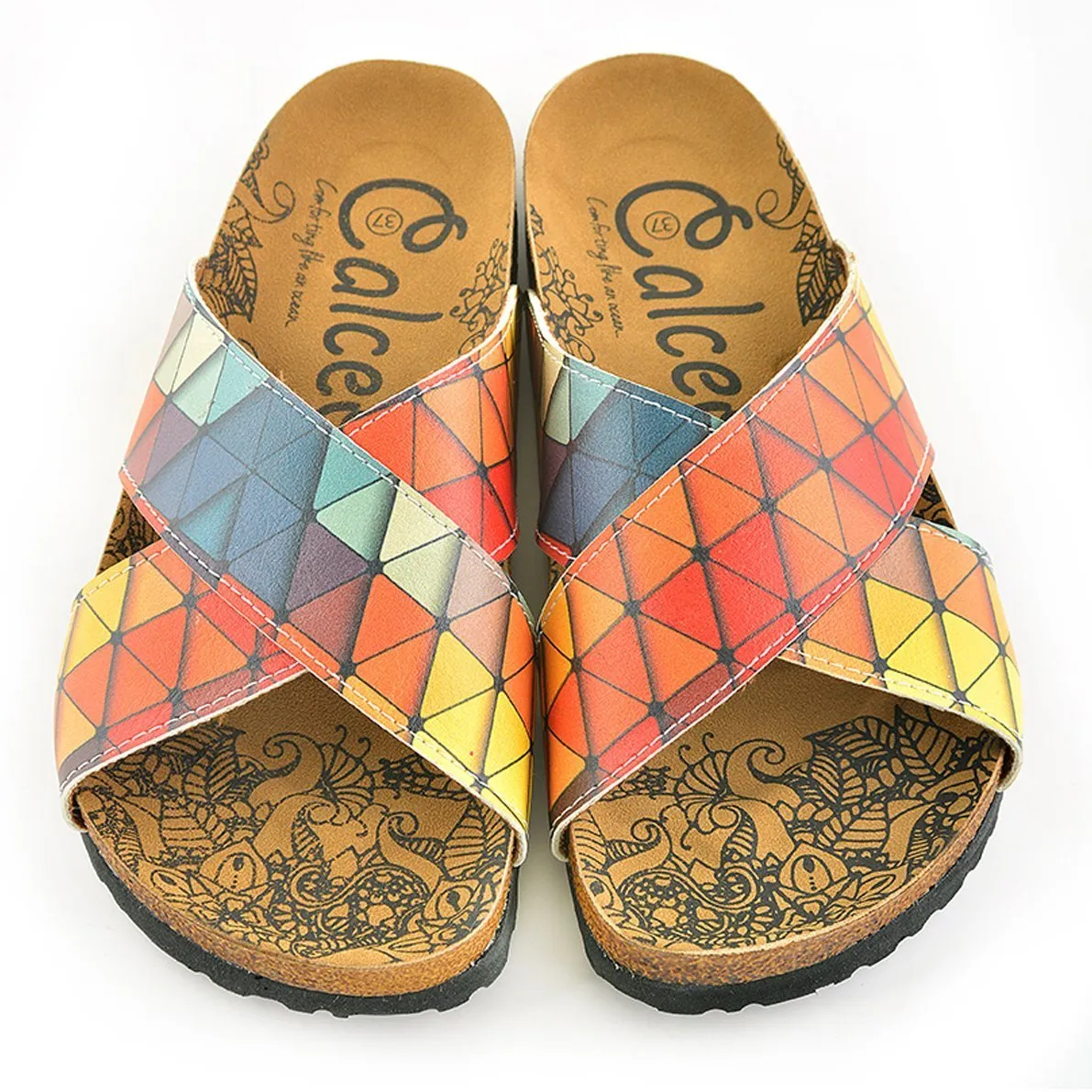 Geometric Pattern in Red and Blue Tones Sandal - CAL1104