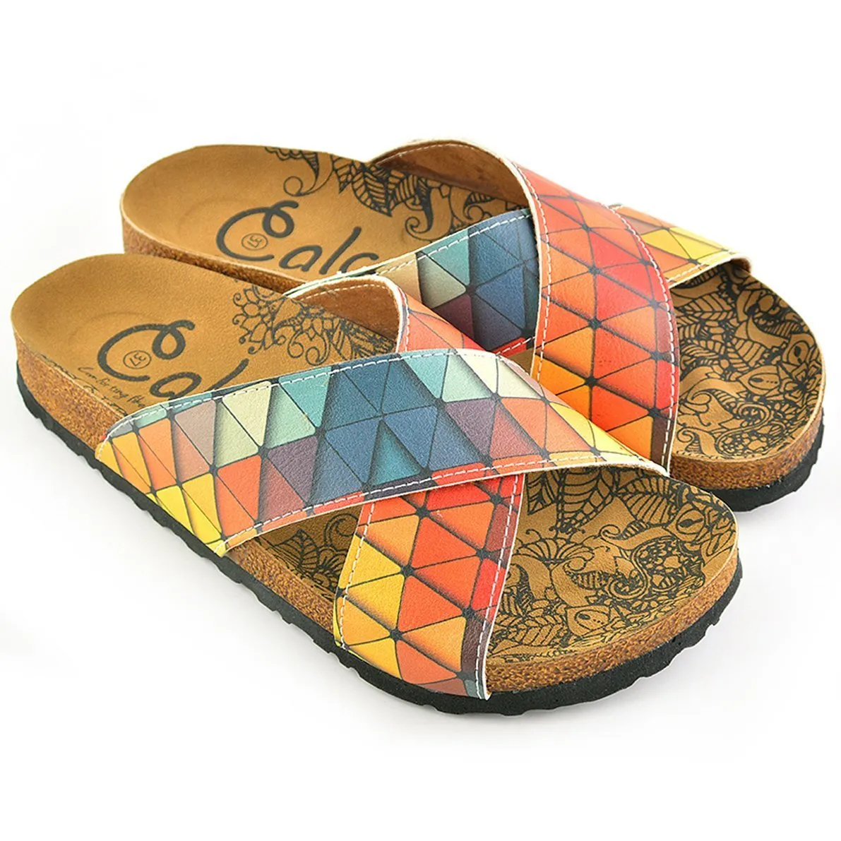 Geometric Pattern in Red and Blue Tones Sandal - CAL1104