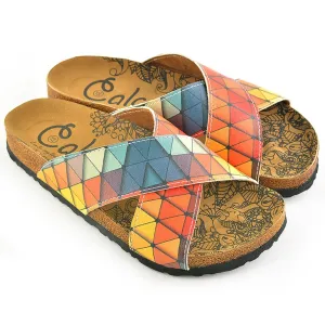 Geometric Pattern in Red and Blue Tones Sandal - CAL1104