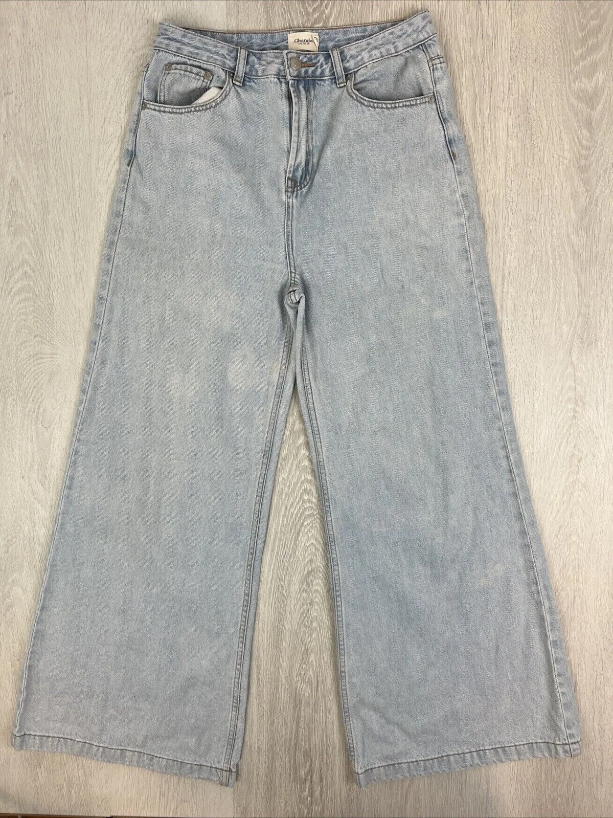 Ghanda Womens Light Wash Extra Wide Leg Denim Jeans Size 12