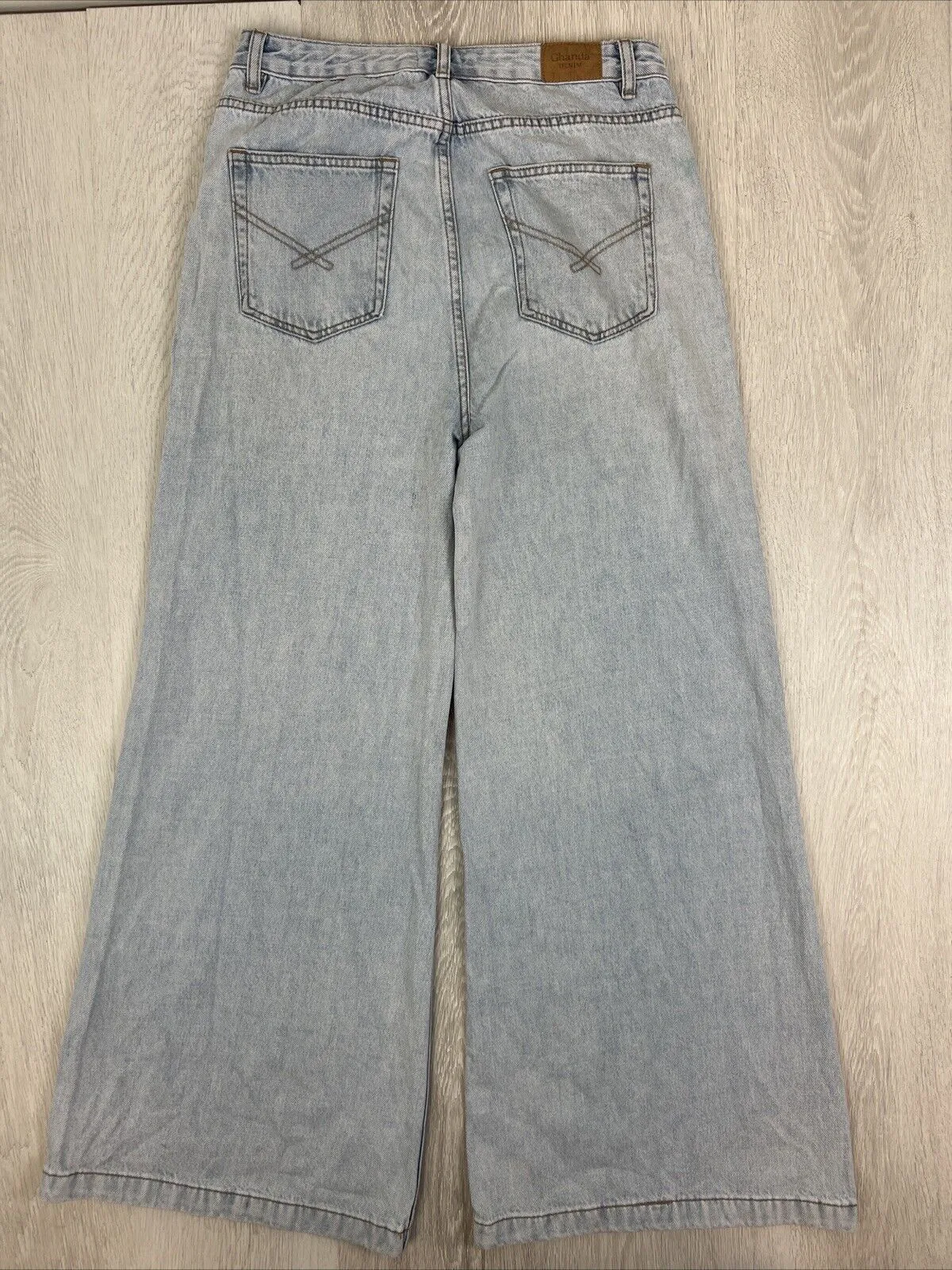 Ghanda Womens Light Wash Extra Wide Leg Denim Jeans Size 12