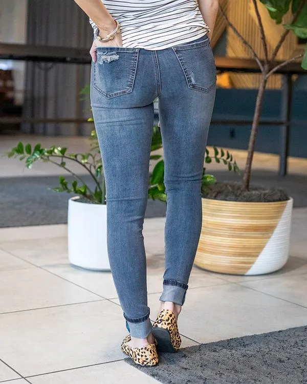 Grace & Lace Repurposed Cuff Denim - Distressed
