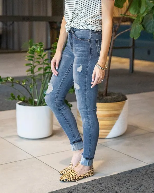 Grace & Lace Repurposed Cuff Denim - Distressed