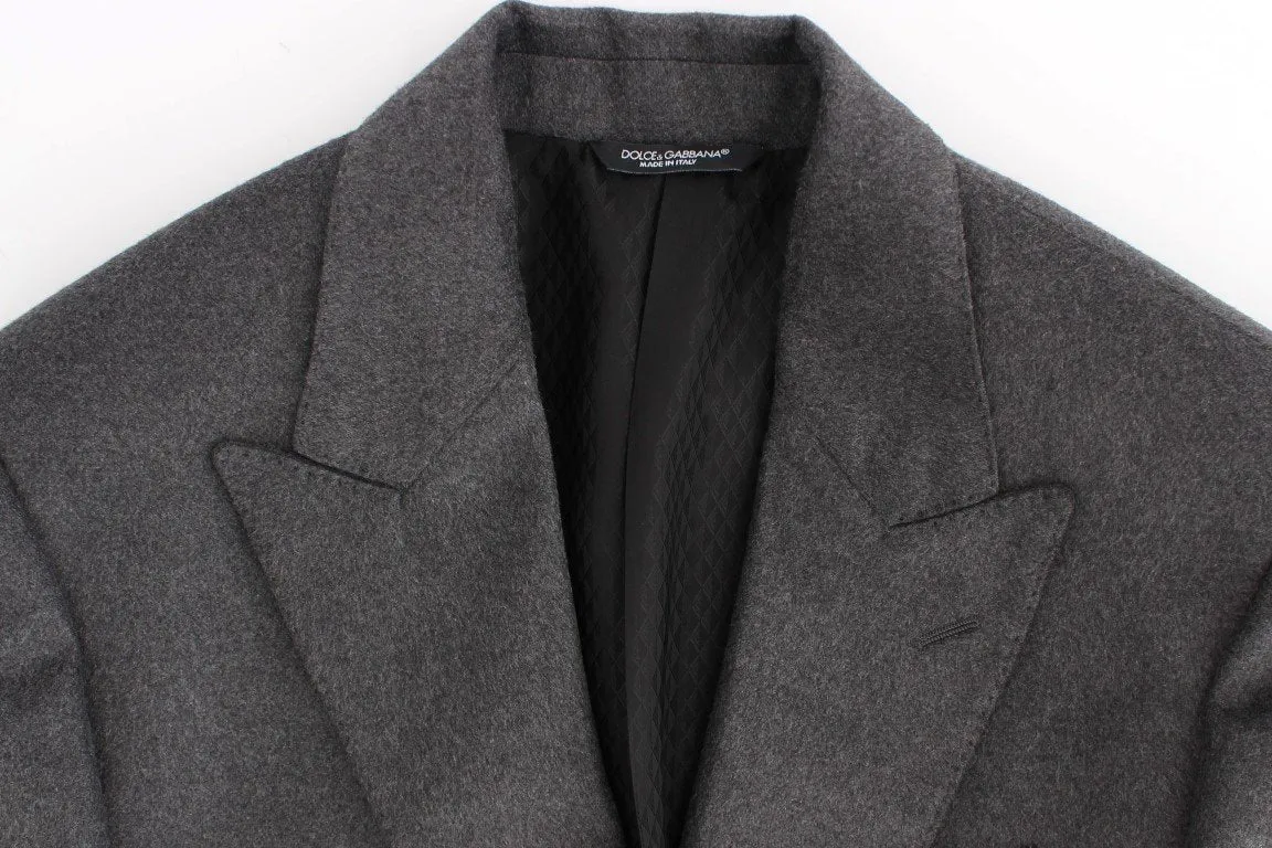 Gray silk two button blazer