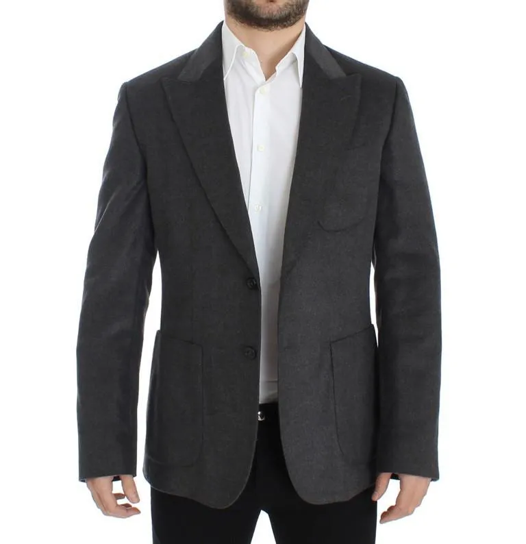 Gray silk two button blazer