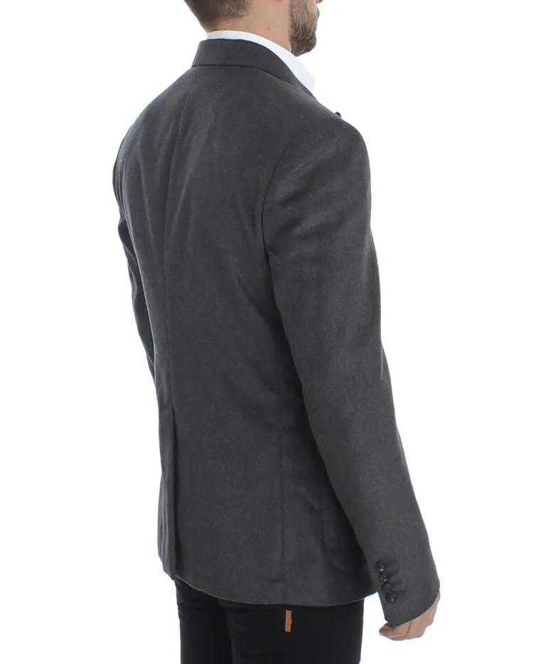 Gray silk two button blazer