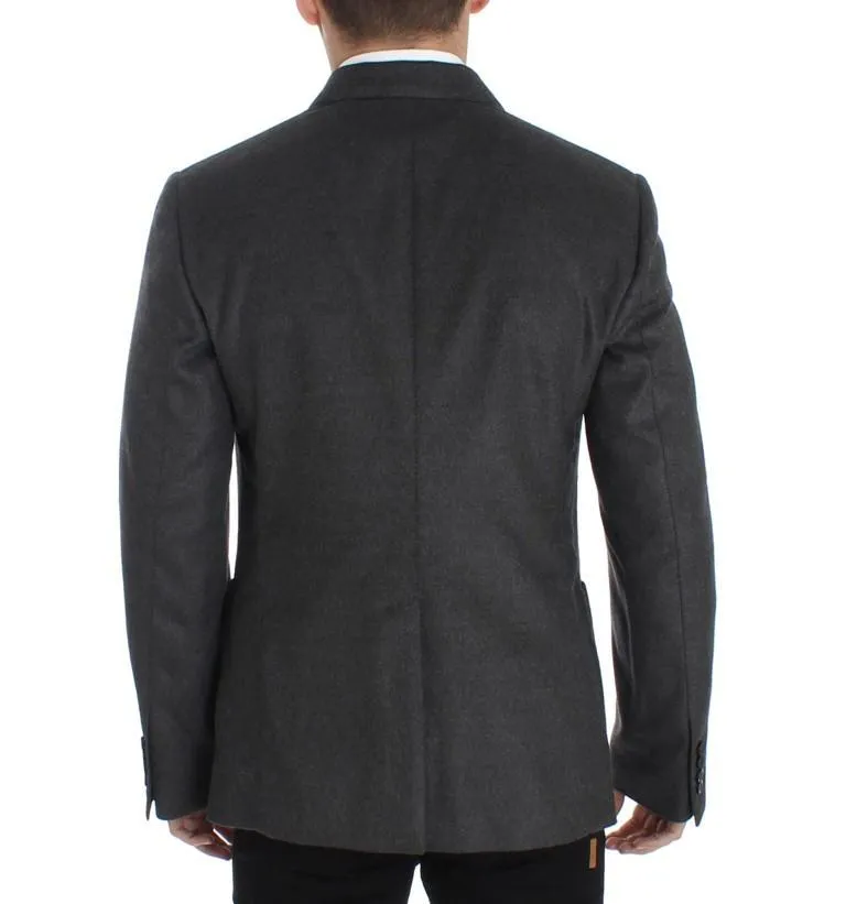 Gray silk two button blazer