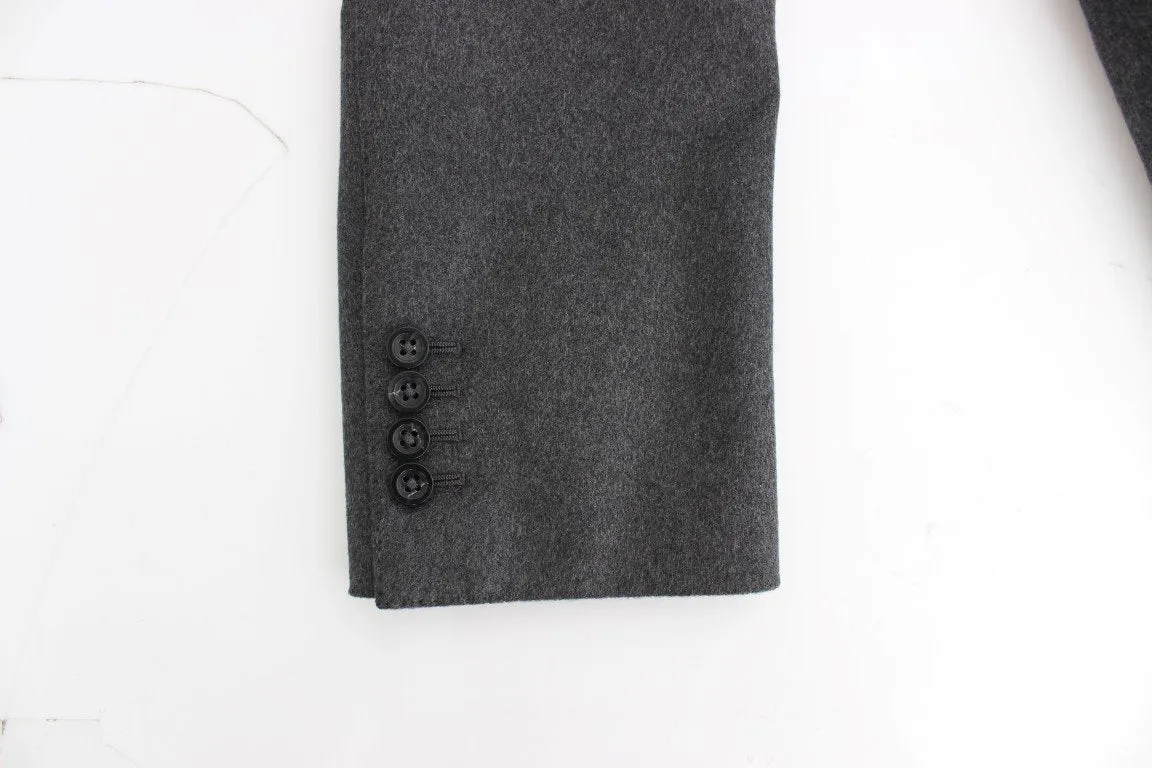 Gray silk two button blazer