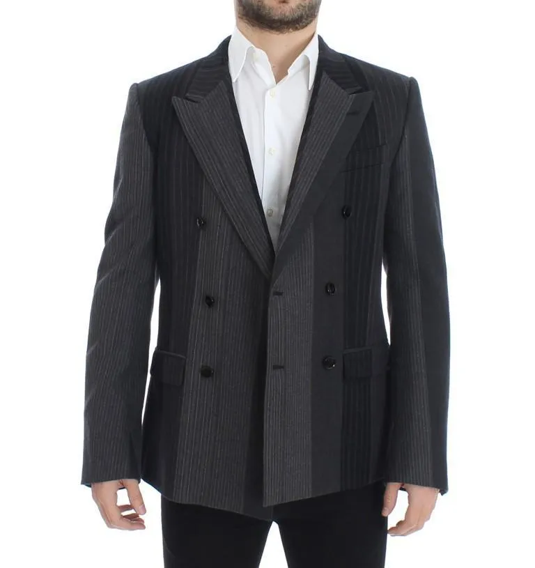 Gray striped wool stretch blazer